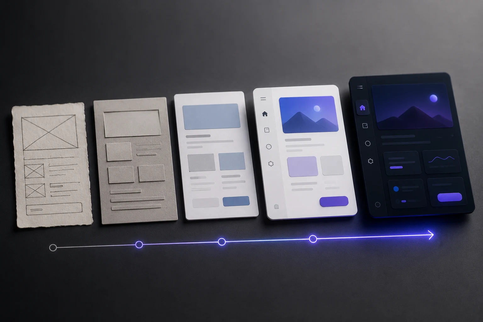 UI development evolving from sketch to polished interface