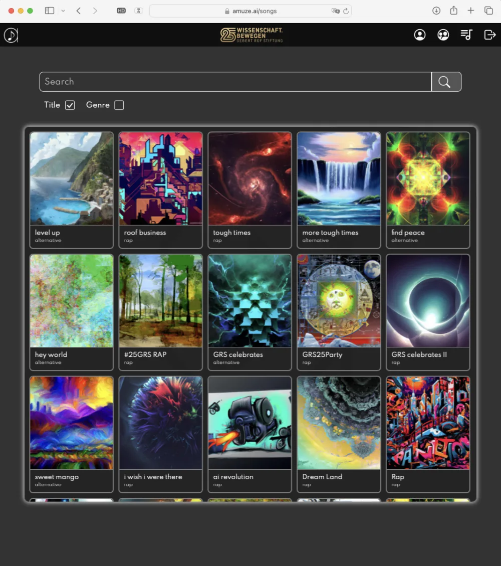 aMUZE user profile screen